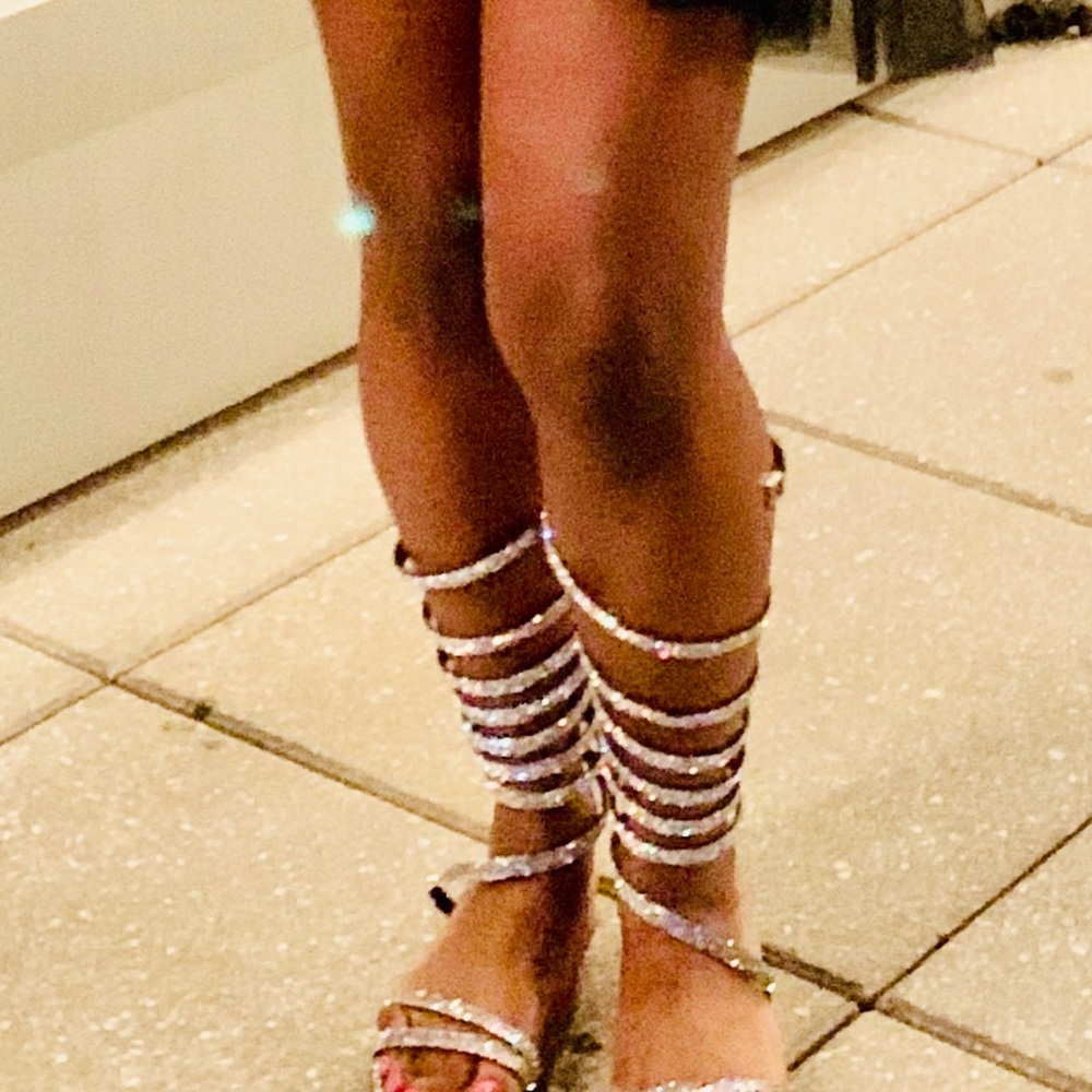 Elegant Black and Silver Rhinestone Strappy Sandals - Picture 6 of 6